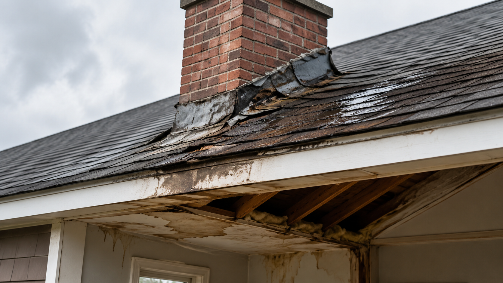 Chimney leak and roof flashing inspection
