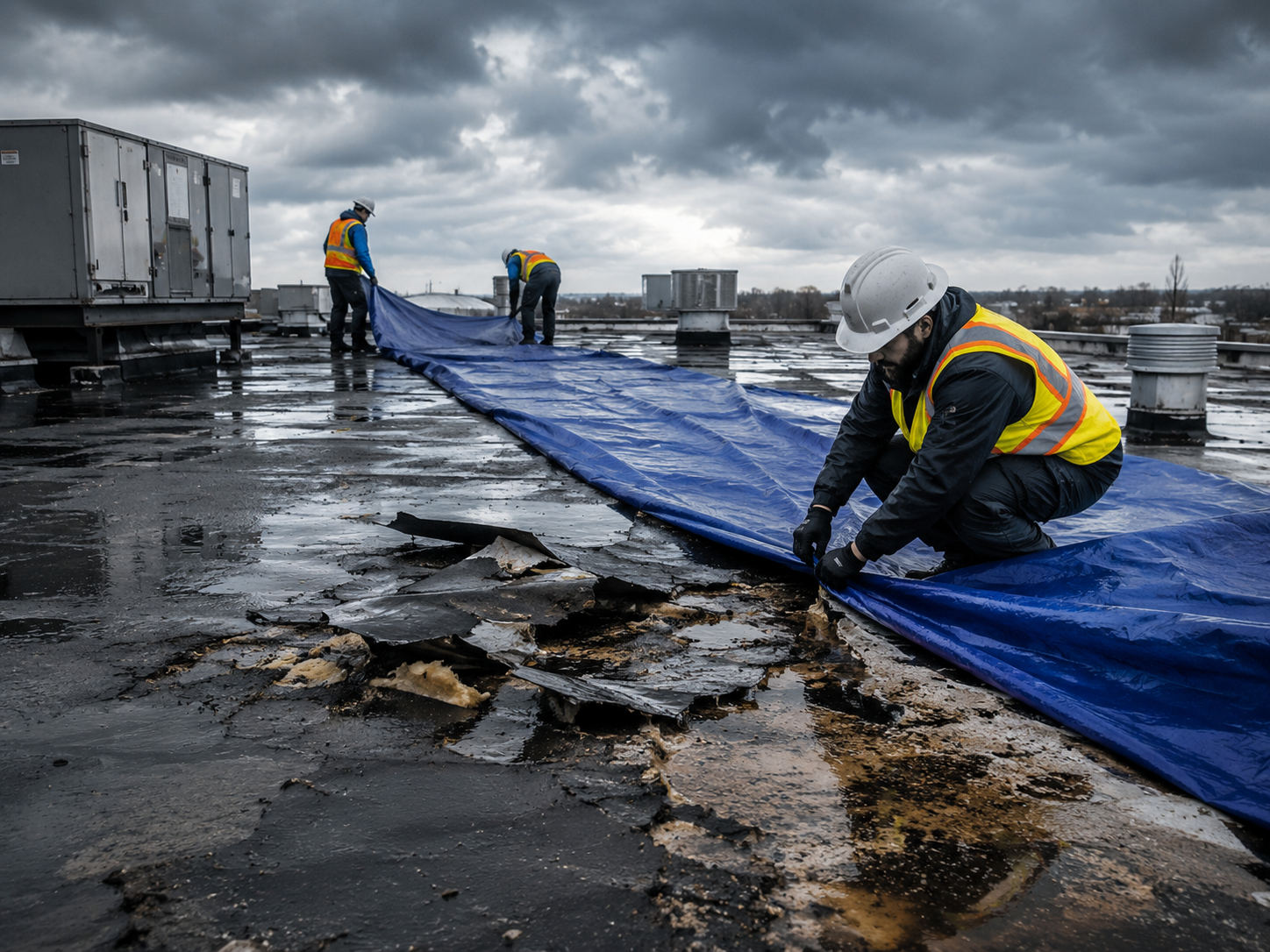 Storm damage commercial roof repair